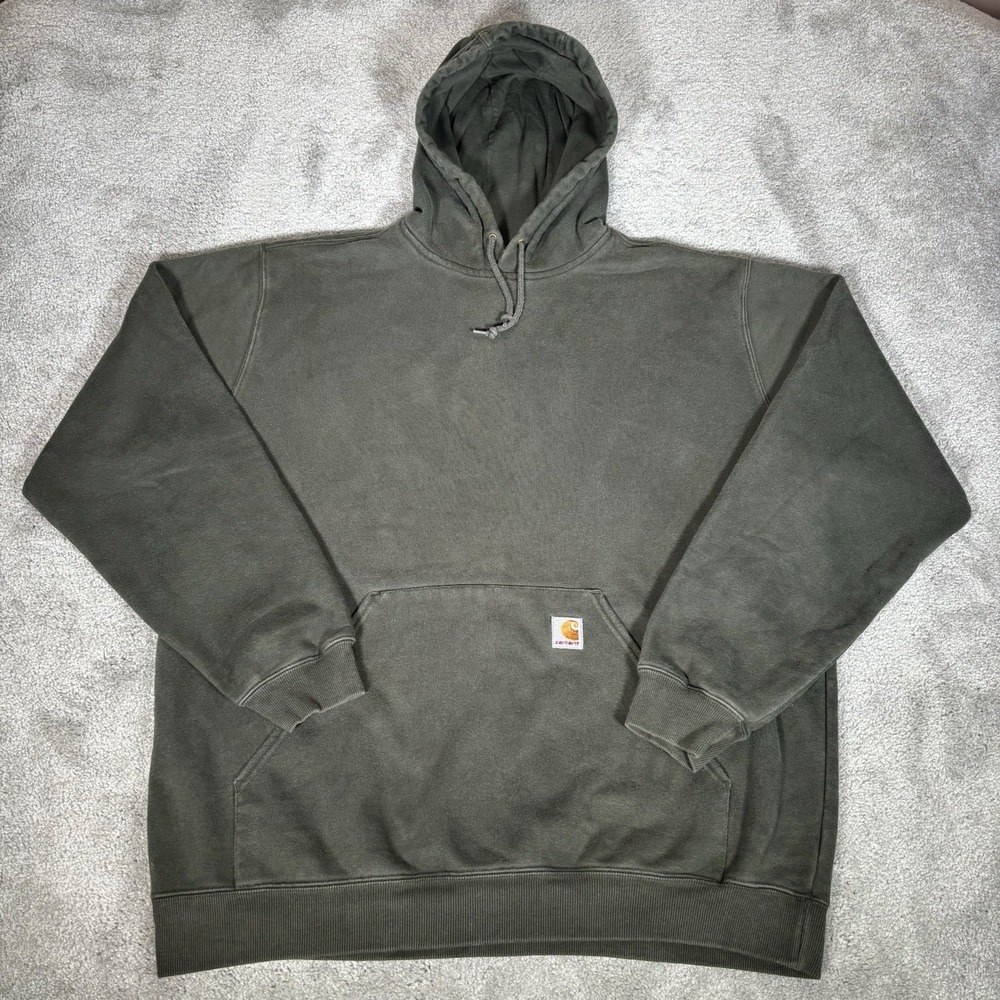 Vintage Carhartt Hoodie Sweatshirt Men XLT Green Fleece Heavyweight Workwear Y2K